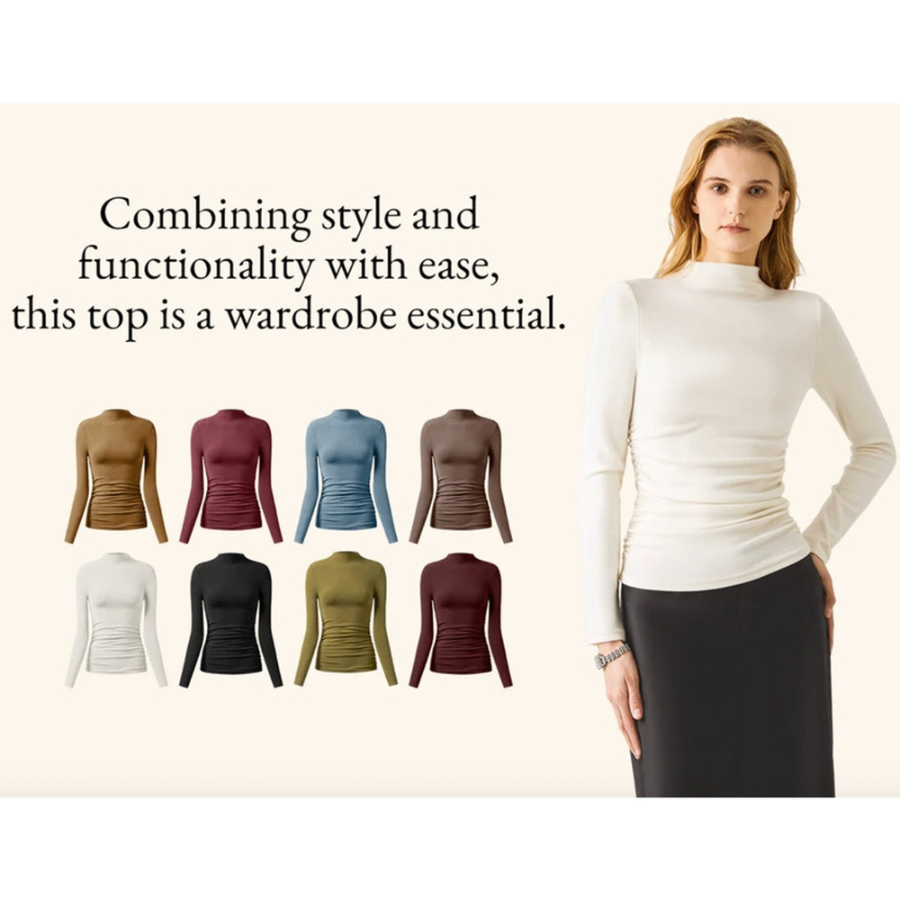 OGL Top Size S NEW ProWarm Thermal Ruched Sides Tuckable Mockneck Ginger Green - Picture 6 of 13